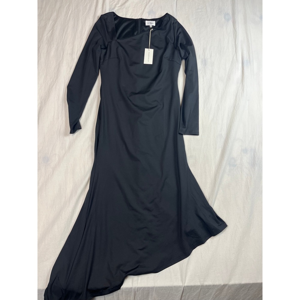 Able AD2562 Womens Black Asymmetrical Neck Long Sleeve Maxi Dress NWT Size M